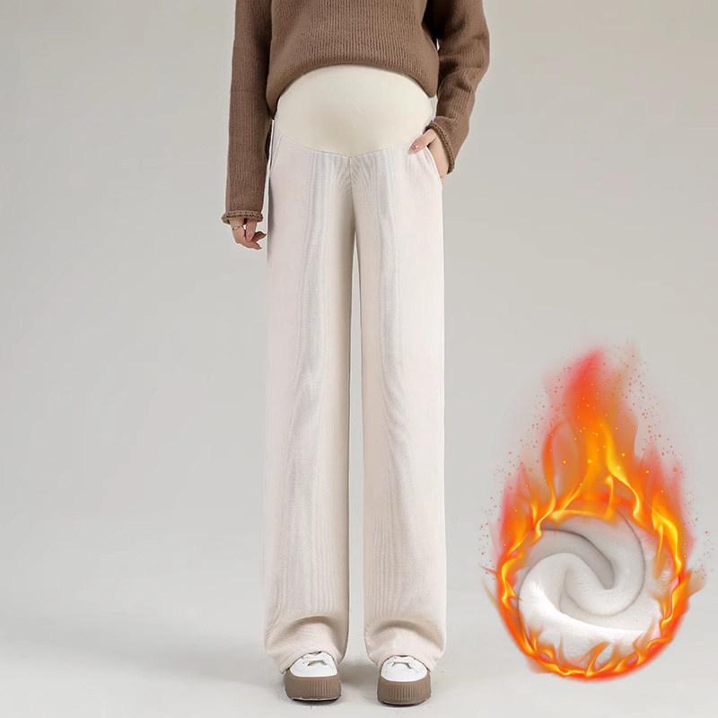 Pantalones de Pierna Ancha de Cintura Alta para Maternidad Tallas Grandes Primavera/Verano 2026 con Soporte Abdominal y Pierna Recta Forrados de Terciopelo