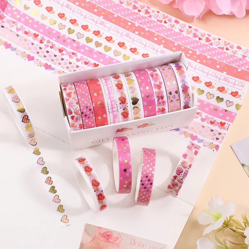 4/8roll Washi Tape Pink Heart for DIY Scrapbooking Diaries Planners Cute Stationery Gifts Teaching Incentive Supplies TMZ
