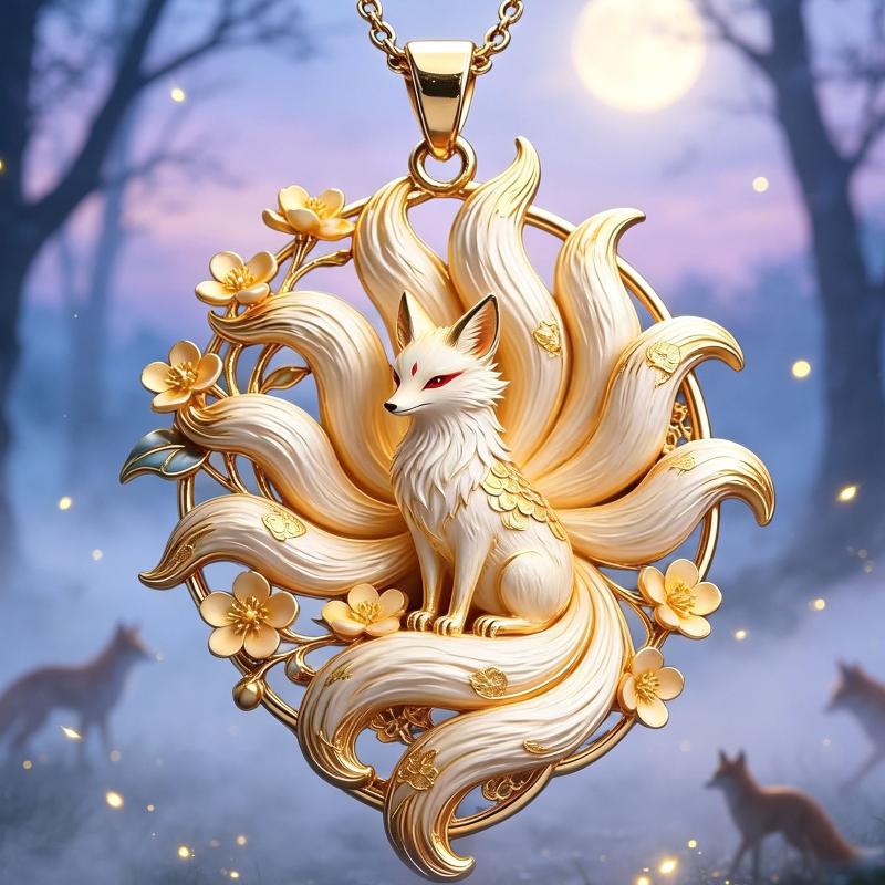 1Pcs Cute & Aesthetic Trendy Exquisite Jewelry Gifts New Chinese Style Nine-Tailed Fox Enamel Pendant Necklace For Women Friends