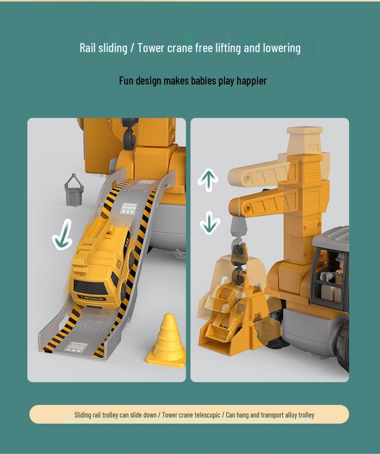 4-in-1 Deformable Engineering Vehicle Set with Small Cars, Crane, Excavator, and Pull-back Toy for Boys