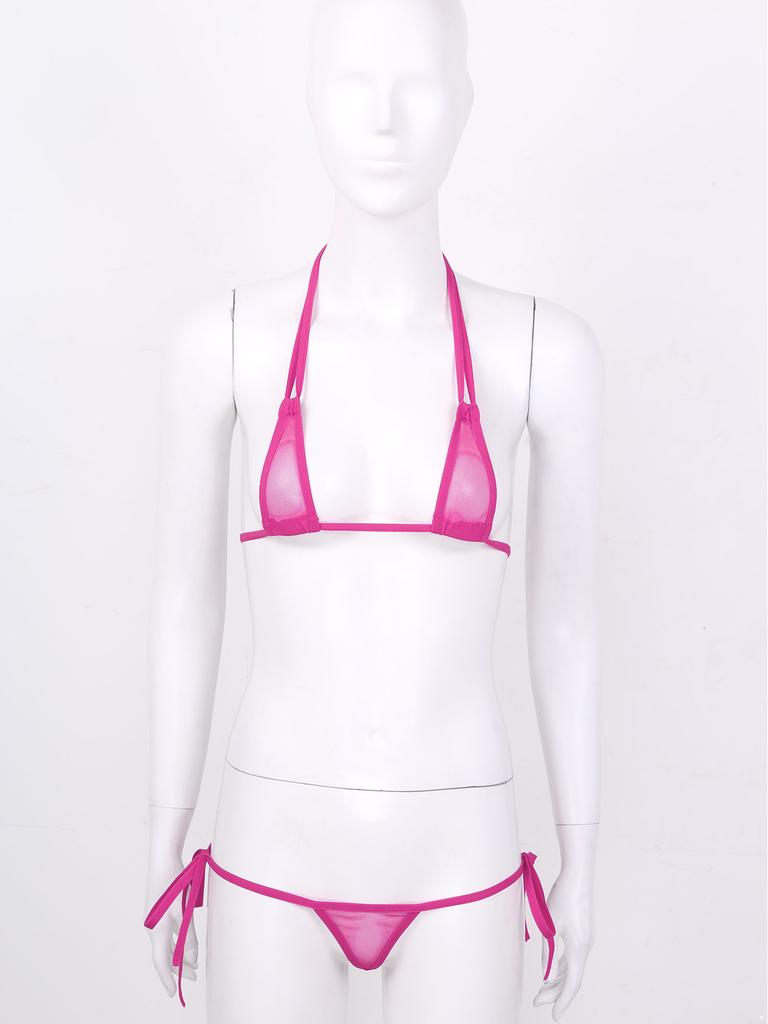 Damski Siateczkowy Zestaw Bikini na Ramiączkach Przezroczysty Design Mikro Trójkątne Stroje Kąpielowe Do Noszenia na Plaży Basenie