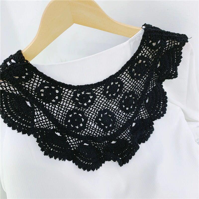 Vintage Palace Style Women False Fake Collar Hollow Out Crochet Lace Half Shirt Necklace Shawl Bowtie