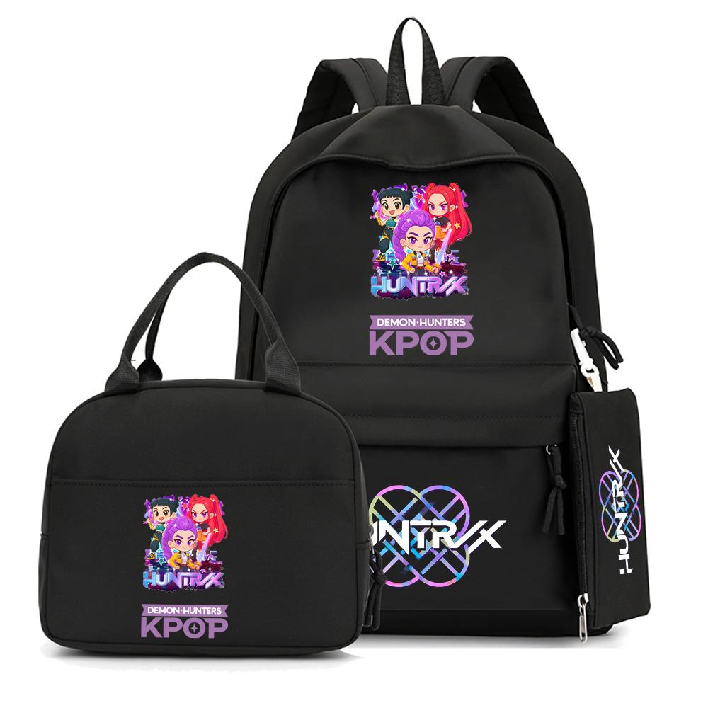 3Pcs/set Cartoon K-Pop Printed Backpack with Handbag Pencil Case for Teenager Student Boy Girl Schoolbag Bookbag Large Capacity Travel Bag Mochila