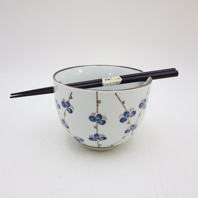BEPAN Japanese Owl Chopstick Bowl Single Tableware Household Instant Noodles with Perforated Ceramic Simple Rice Bowl