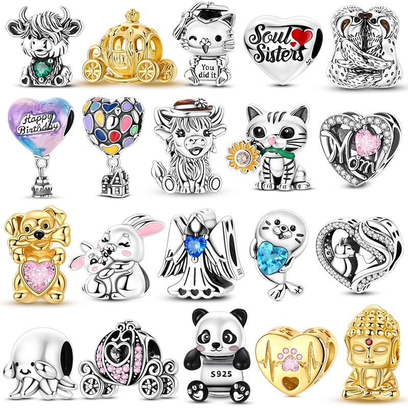Original 925 Sterling Silver Charms Bead Heart Cat Dog Balloon Bead Fit Original Bracelet For Women DIY Accessories Jewelry Gift