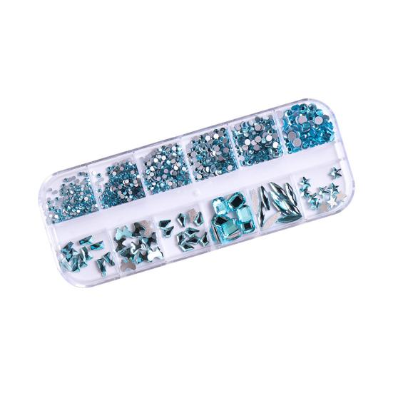 

1 Set 12 Grids Nail Glass Flatback Kit Assorted Shape Art Rhinestone Rhinestone DIY Nail світло-синій колір