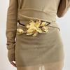 Vintage Tulip Waist Chain Large PU Leather Rope Belt Fashion Zinc Zinc Alloy Flower Belt  Pants