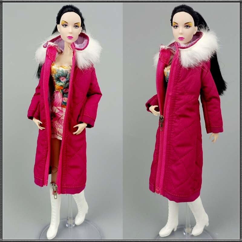 Pinker Wintermantel mit Kapuze für Barbie-Puppe, Outfits, Kleidung, Parka für 1/6 BJD-Puppe, Jacke, 1:6 Puppenzubehör, Kinderspielzeug
