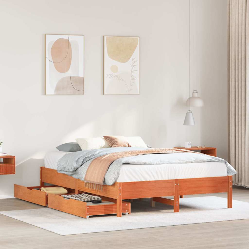 Solid Wood Bed Frame without Mattress Wax Brown 120 x 200 cm Pine Wood