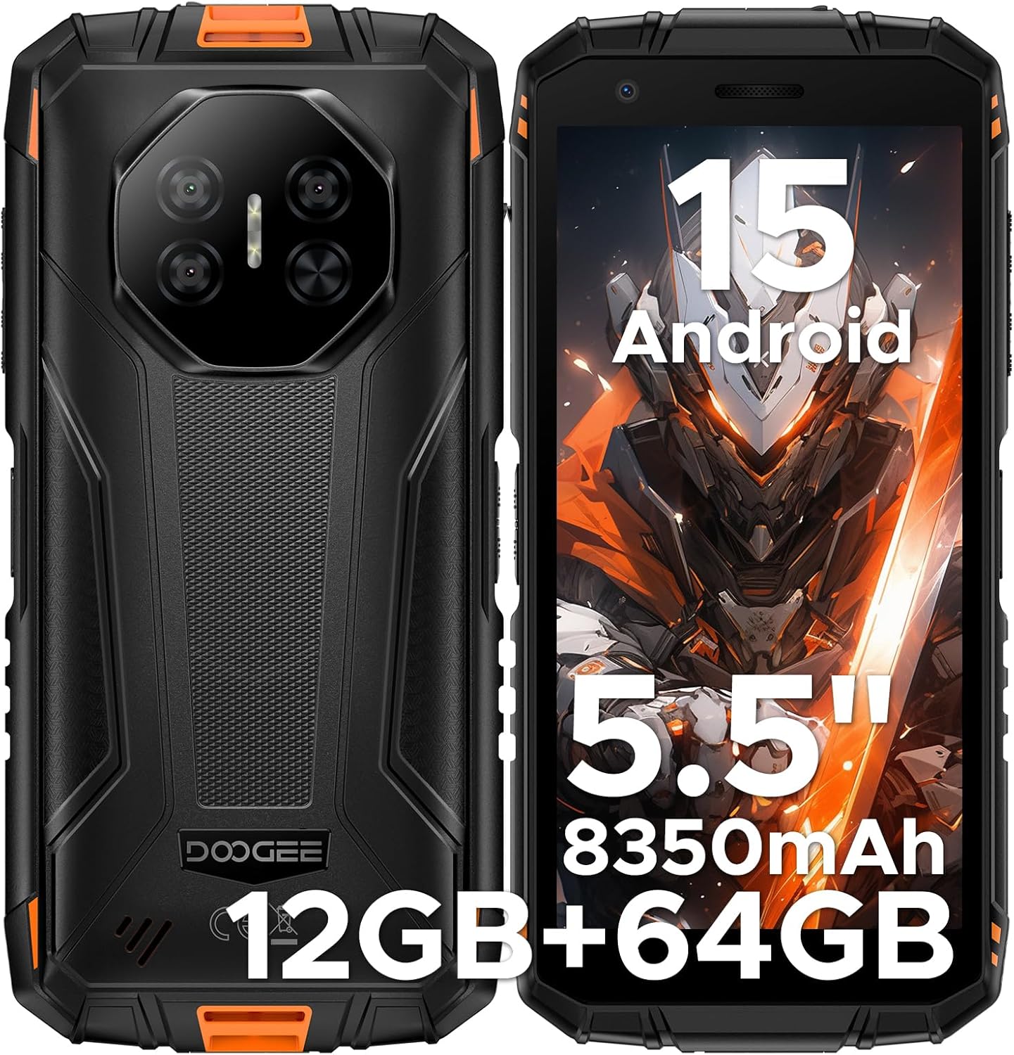 

Doogee Fire3 Смартфон 12ГБ+64ГБ 5.5 Дисплей 13МП 8350мАг Android 14-сірий помаранчевий