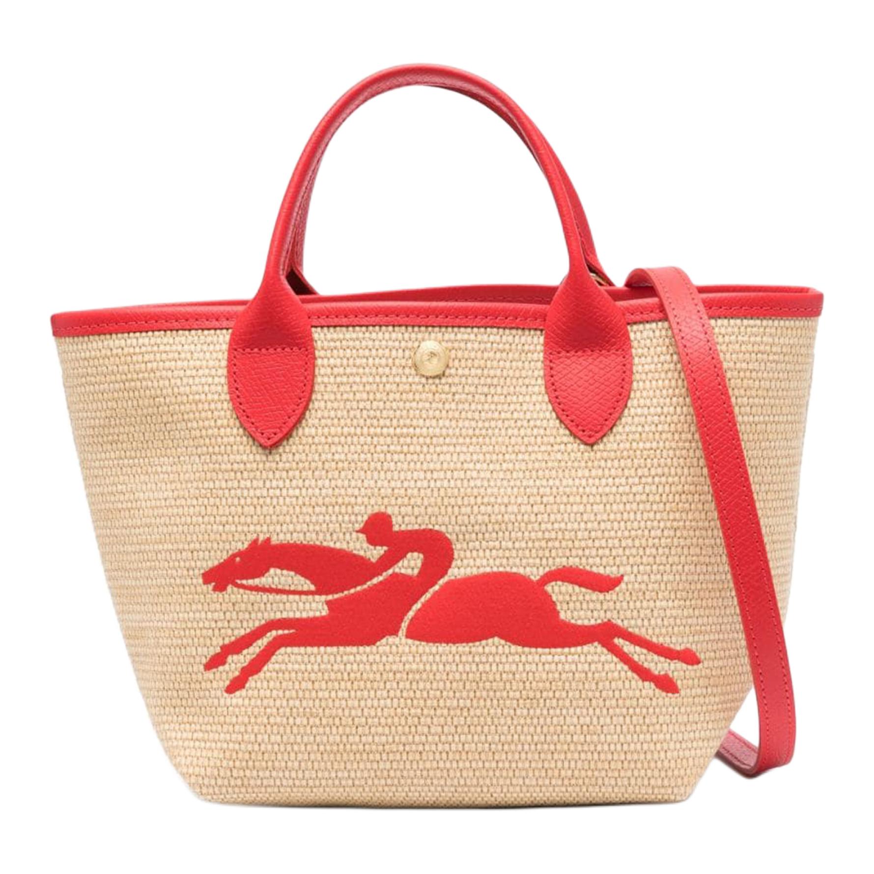 Longchamp Le Panier Pliage 21 Straw Embroidered Button Closure Canvas And Leather Trimmed Basket Bag Women bags Beige 10144HZB545 Basic Set Bag 23530₽