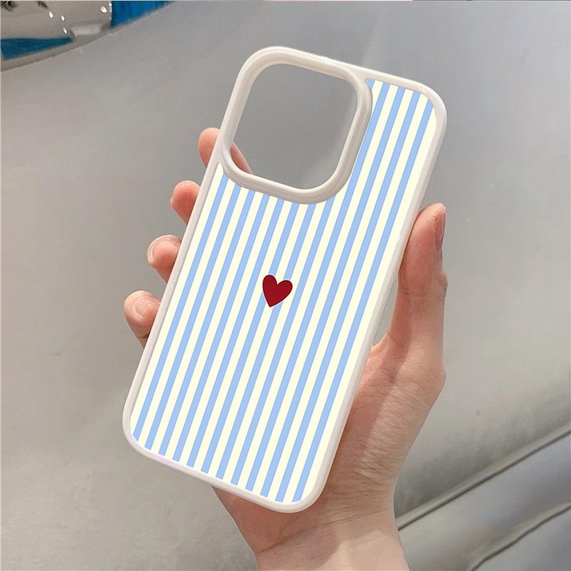 Minimalist Striped Heart Phone Case for iPhone 16 17 Pro Max 15 Pro 14 13 12 11 16E Air X XR XS 7 8 Plus SE2022 Shockproof Cover