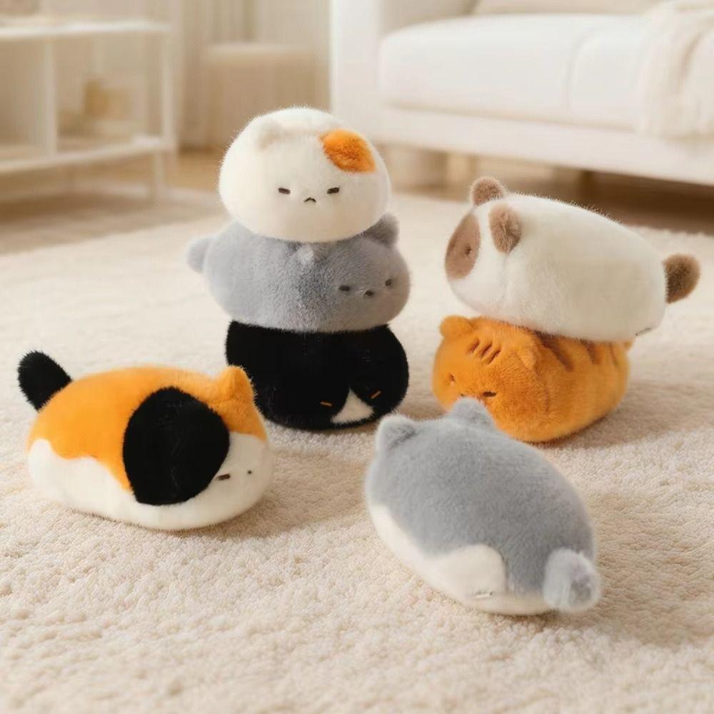 Cartoon Round Drum Cat Plush Toy Fluffy Soft Calico Cat Plush Wrist Gift for Children