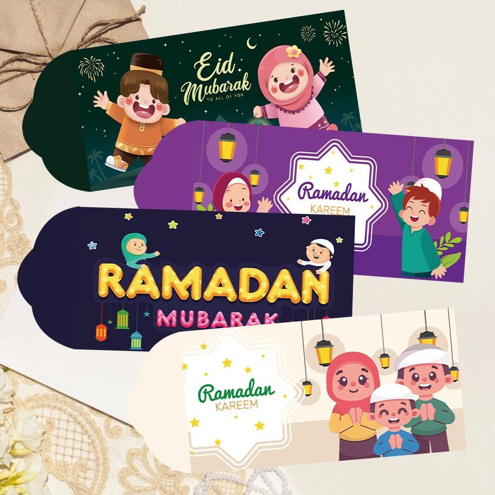 6Pcs Thickened Eid Mubarak Cash Envelopes Paper Ramadan Decoration for Family Gathering