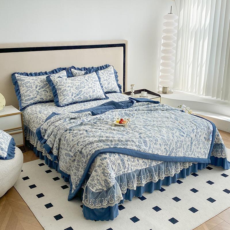 Washed Cotton And Linen Summer Cooler Comforter Bed Cover 4 Piece Set Moisture Absorbing Breathable Blanket Bed Sheet 4 Piece Set