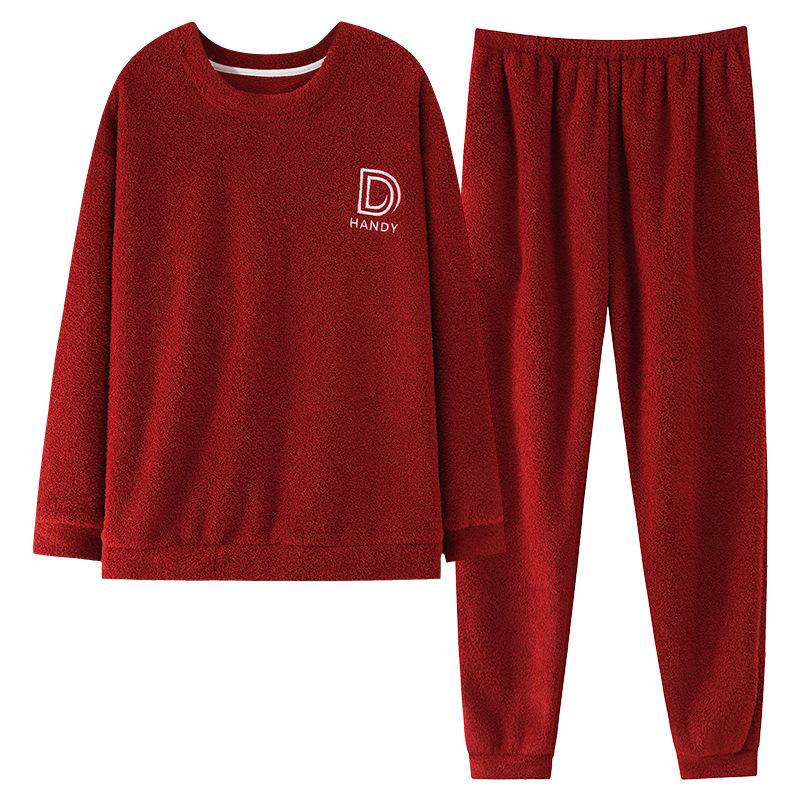 Couple Pajamas Autumn And Winter Half Fleece Women'S Red Natal Year Wedding Newlywed Men'S Winter Coral Fleece Suit