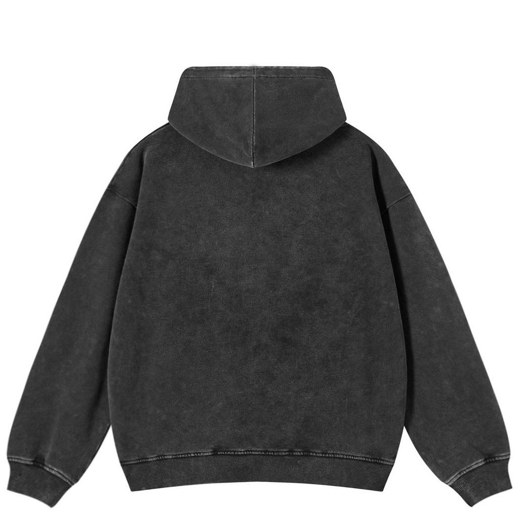 Streetwear Japanese Robot Graphic Side Pockets Pullover Unisex Oversized Washed Black Hoodie