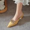 Women's Shoes On Sale 2024 Brand Autumn Women's Slippers Pointed Toe Metal Decoration Brilliant Diamond Chunky Heels Shoes Women