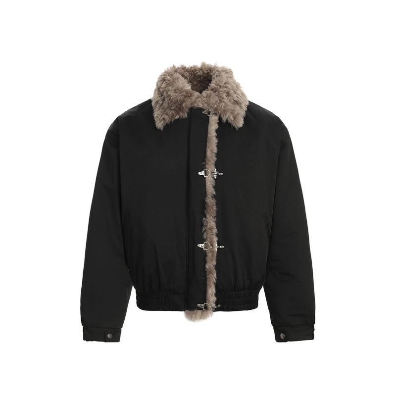 Kisko Winter American-Style Snap-Button Padded Coat with Fur Collar, Unisex Design, Loose Fit, Warm Jacket, Couple's Trendy Style