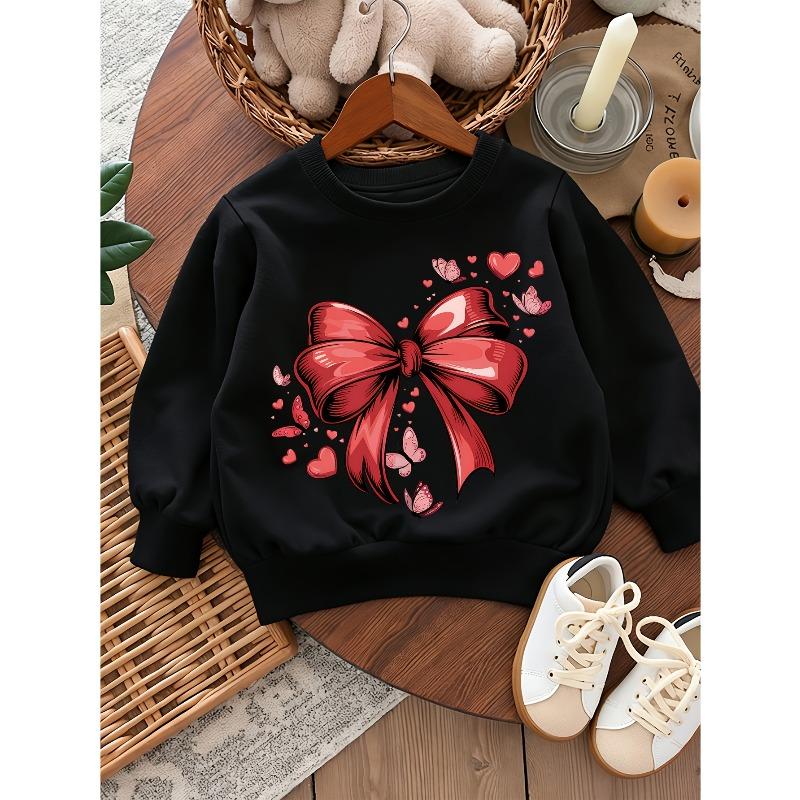 Kids Crewneck Long Sleeve Sweatshirt, Heart & Red Bow Sweet Cool Print 110