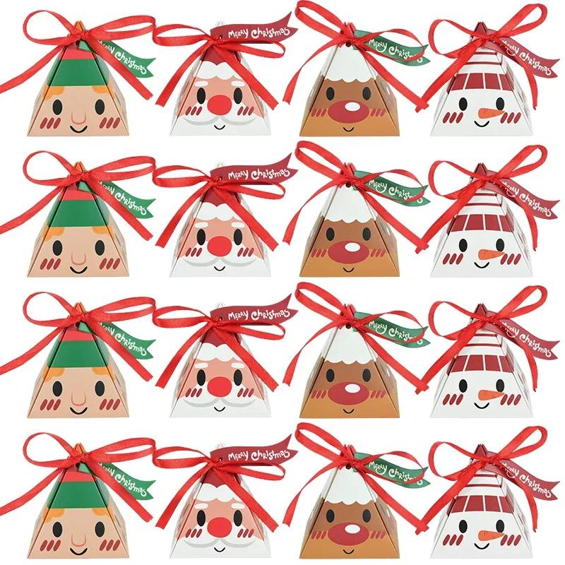 6pcs Christmas Candy Gift Box with Tag Ribbons Cookie Snack Chocolate Packaging Box Bags Xmas New Year Party Navidad Noel