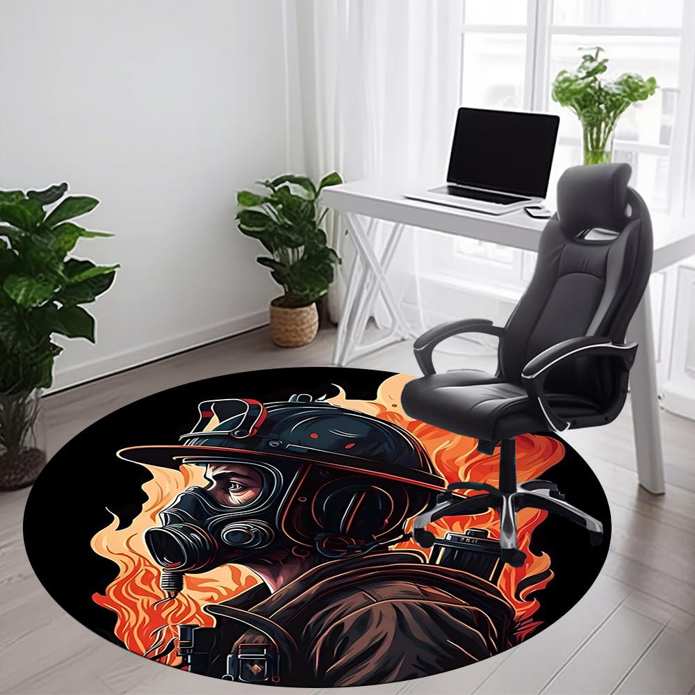 1pc Firefighter Flames Office Round Area Rug, Mat Suitable ForOffice, Under Office Chairs Bedroom Living Room Home Decor, Room Deco