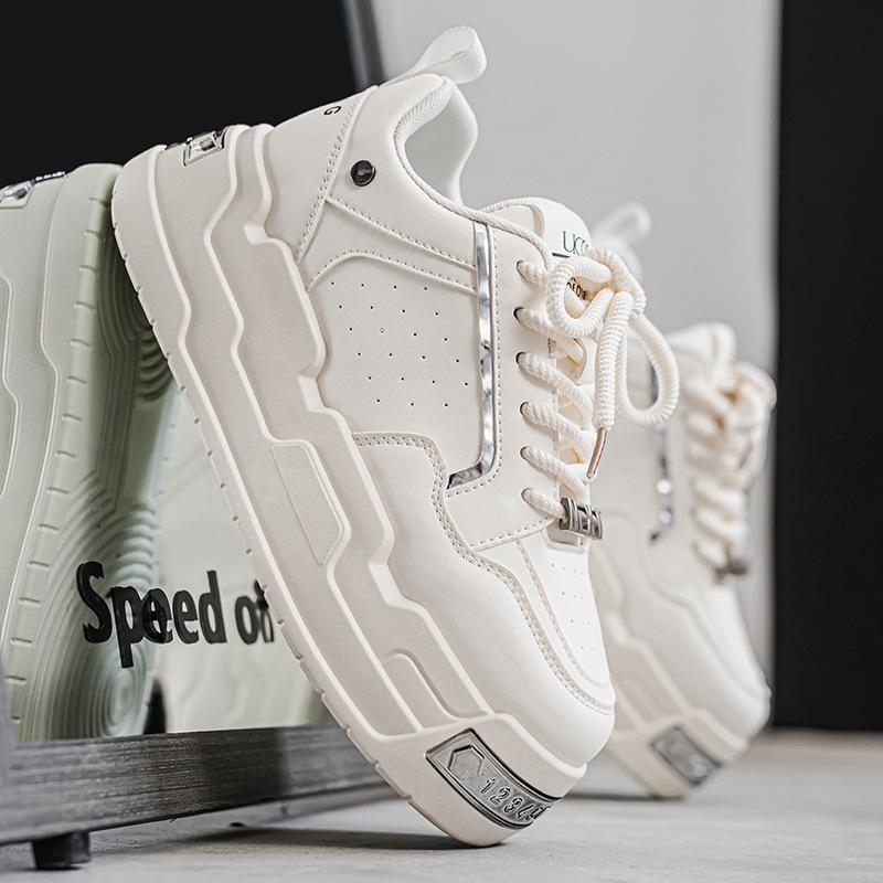 

2025 niche bread shoe design thick-soled heightening board shoes can be worn in all seasons, new high-end casual white shoes, trendy shoes 39 белый