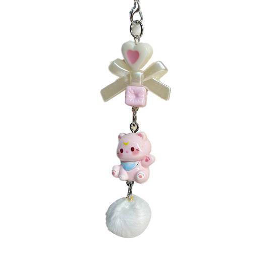 

Bag Pendant Lightweight Mini Cat Furry Ball Charm Key Chain with Bow Decoration Mobile Phones Keychains Gift Accessory розовый