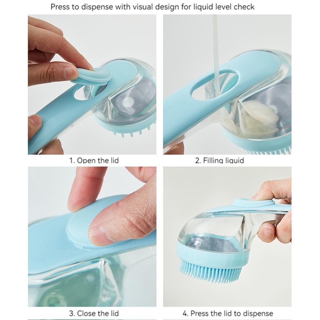 2 In 1 Dog Bath Brush with Built-in Shampoo Dispenser Pet Grooming Bath Massage Brush for Long Short Haired Dogs Cats Shower