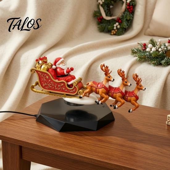 Rotating Santa Claus Display Floating Sleigh, Flying Sleigh Magnetic Levitation Christmas Display, Decorative for Shelf Tabletop Decor Home, Office, &