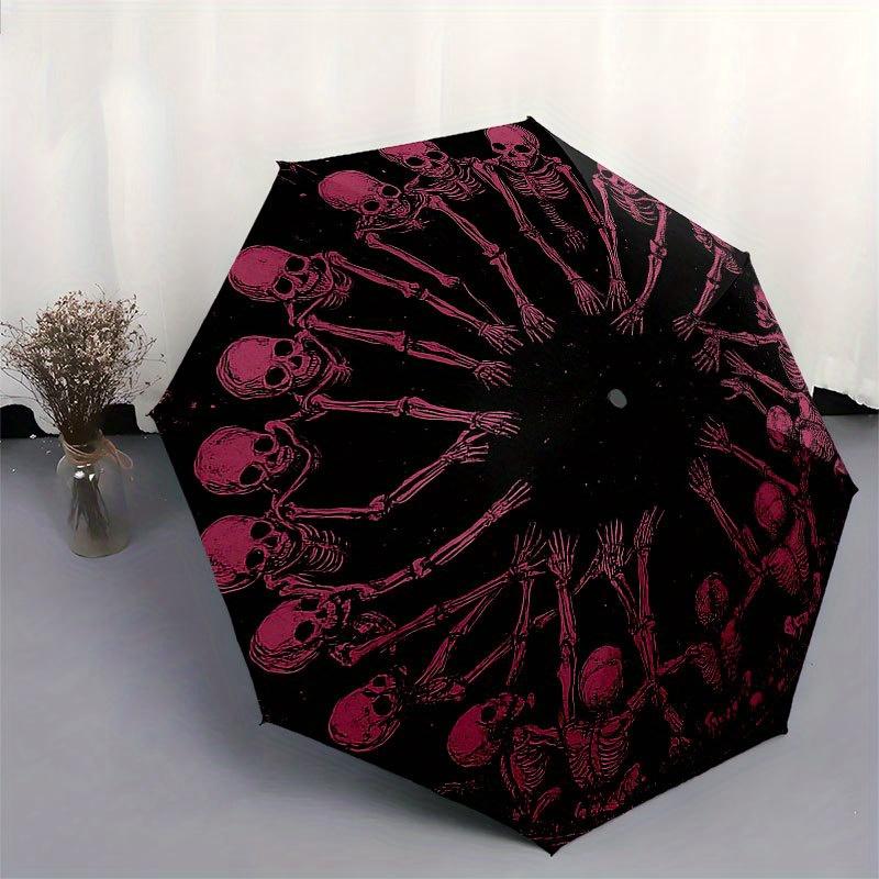 Spooky Skeleton Circle Dance Wall Art PrintUmbrella with Cute Design, Portable 3-Fold Compact Umbrella for Men & Women, Valentine's Day Mother's Day H