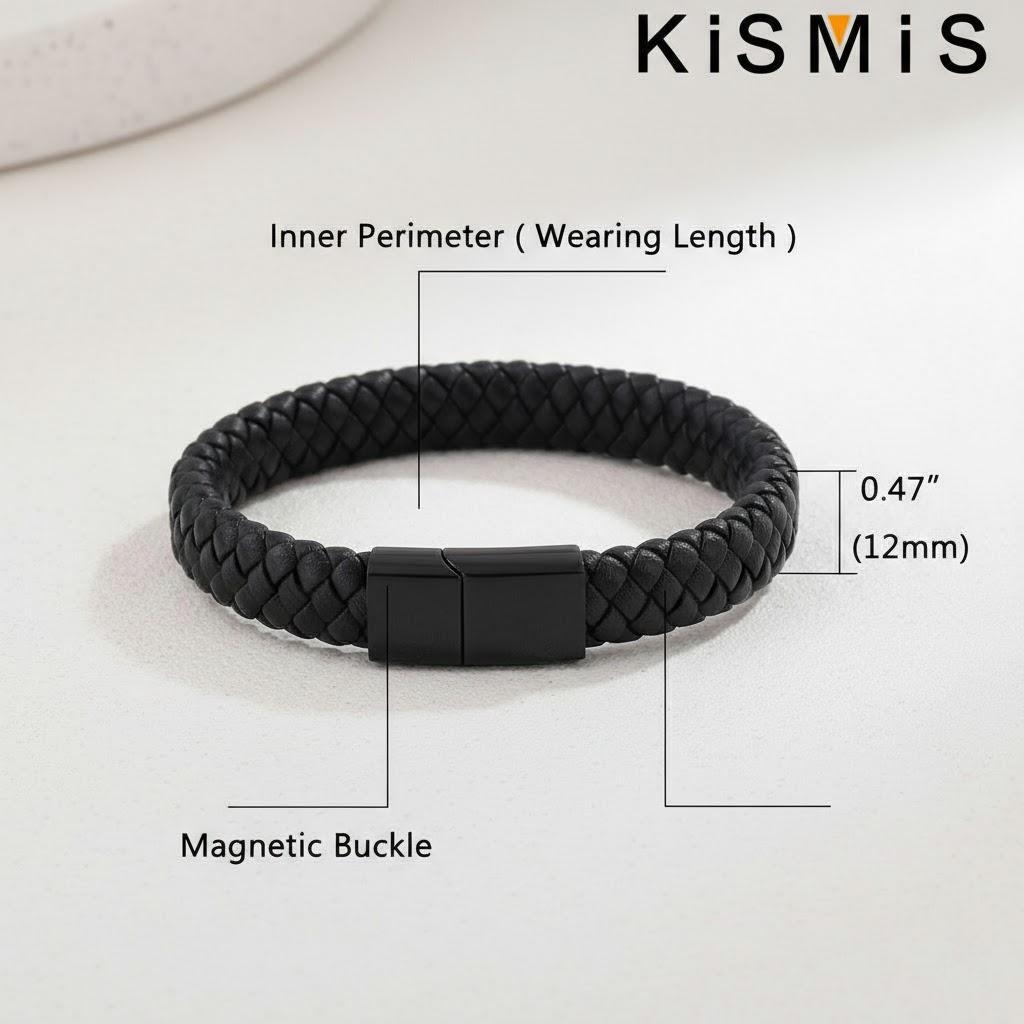 Mens Leather Bracelet Handmade Woven Bracelet Black Stainless Steel Magnetic Buckle Fashion Jewelry Wristband For Men