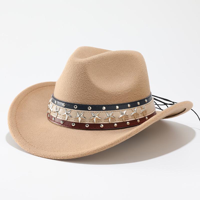 European and American five-pointed star western cowboy hat Tibetan warped woolen top hat men's and women's jazz hat