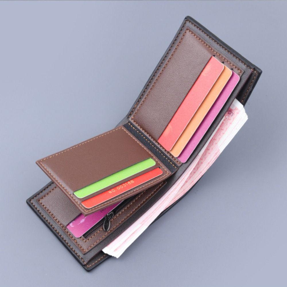 New PU Leather Men's Short Wallet Black Coffee Large Capacity Multiple Pockets Two-fold Retro Coin Purse Men Women
