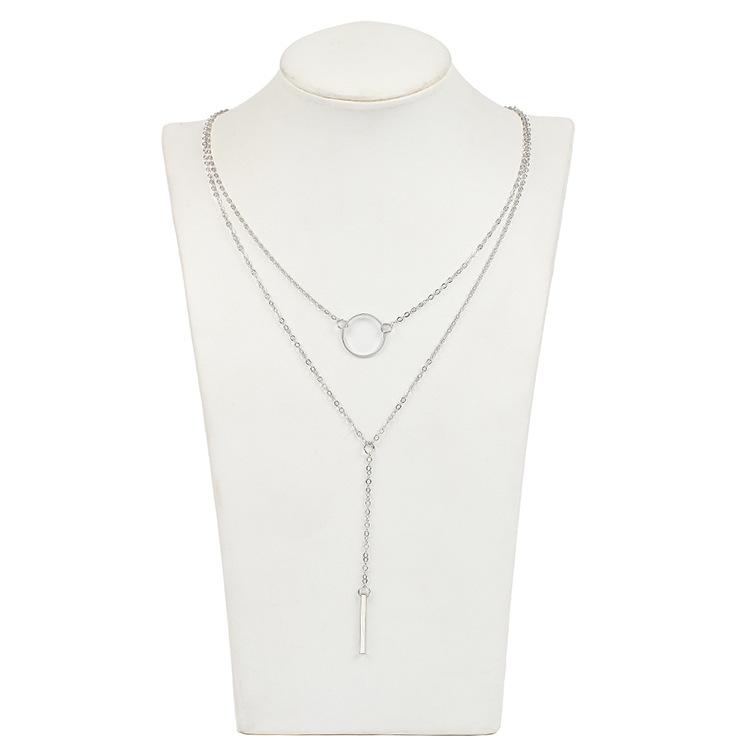 

European and American fashion clothing accessories, hollow round long clavicle chain, fashionable minimalist geometric design pendant necklace срібний