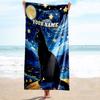 1PC Custom Name "Starry Night Cat Dreamscape" Beach Towel Highly Absorbent And Sand-Resistant Towel for Swimming, Pool, Yoga, And Travel Lightweight