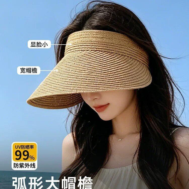 Summer straw woven empty top seaside beach sunscreen hat sun hat women's versatile small fresh adjustable foldable straw hat