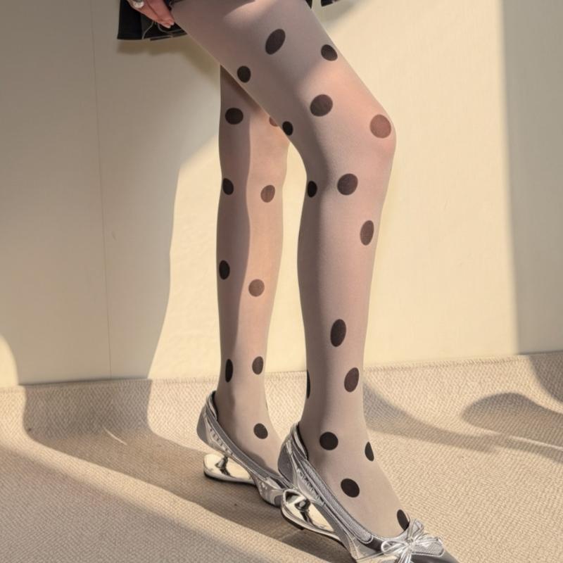 Fashionable Black Dot Pantyhose Soft Nylon Stockings Breathable And Practical Hosiery For Office Outfits