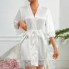 Women's Sexy Lace Bathrobe Pajamas Female Soft and Comfortable Solid Color Sleepwear V-Neck Bathrobe Pajamas
