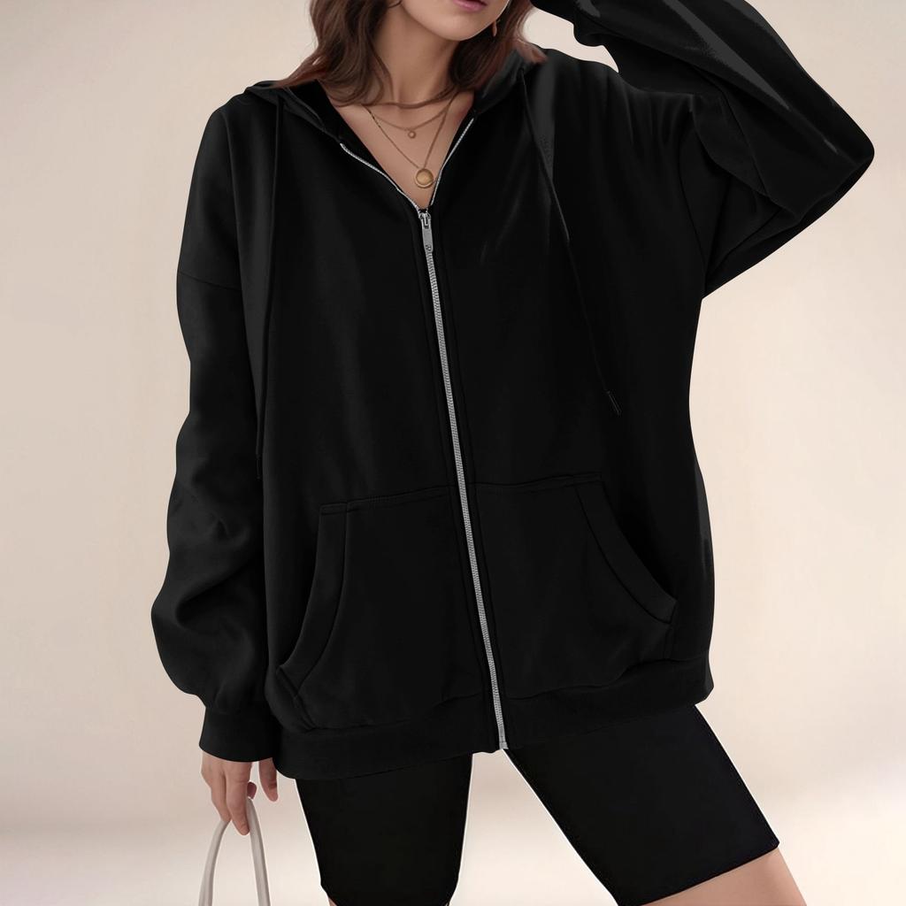 Women's Solid Color Zipper Sweatshirt Tops Daily Casual Jacket