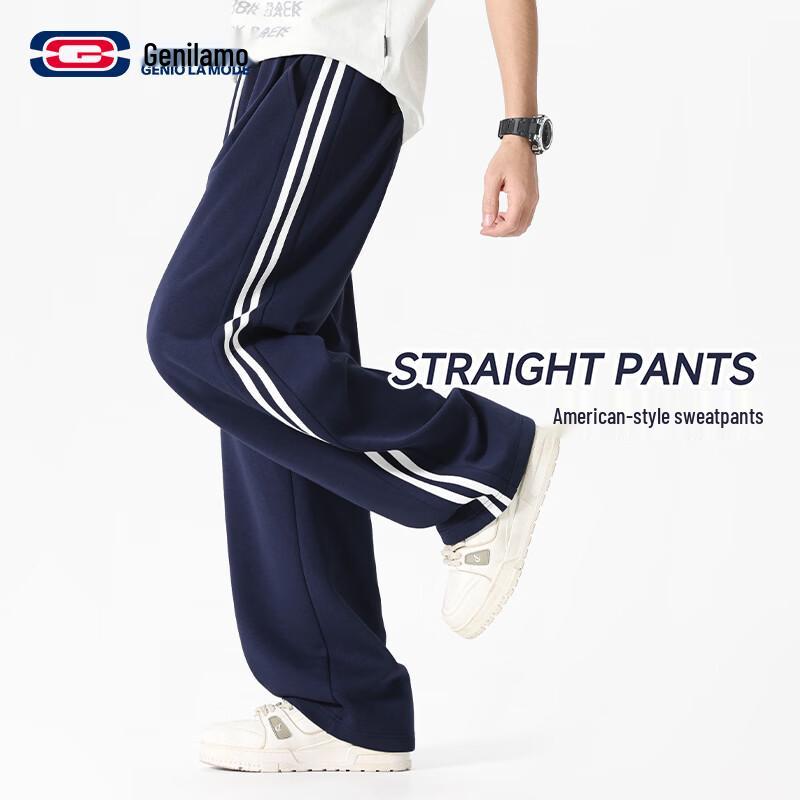 

GENIOLAMODE Men s Striped Straight Leg Casual Pants L
