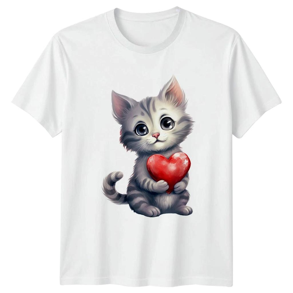 Kitten With Heart Animals Cats Mens T-Shirt Womens Tee Graphic Unisex Top