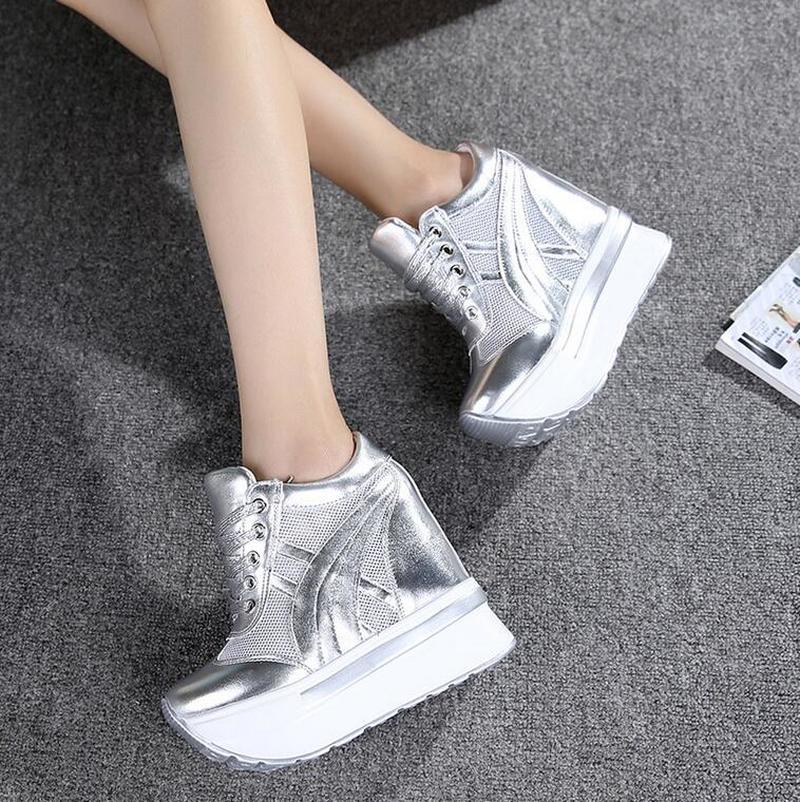 Fashion NEW Classic Women Mesh Platform Sneakers Trainers White Shoes High Heels Wedges Outdoor Shoes Breathable Casual Shoes Woman