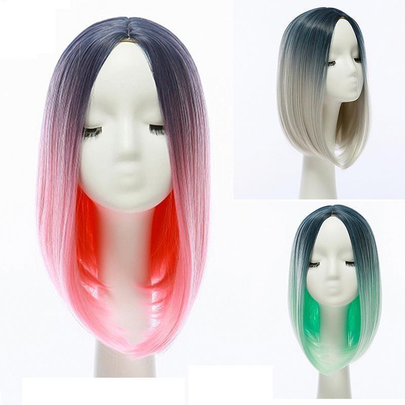 Wig Women Gradient Bob Anime Cosplay Synthetic Hair 34Cm Short Party