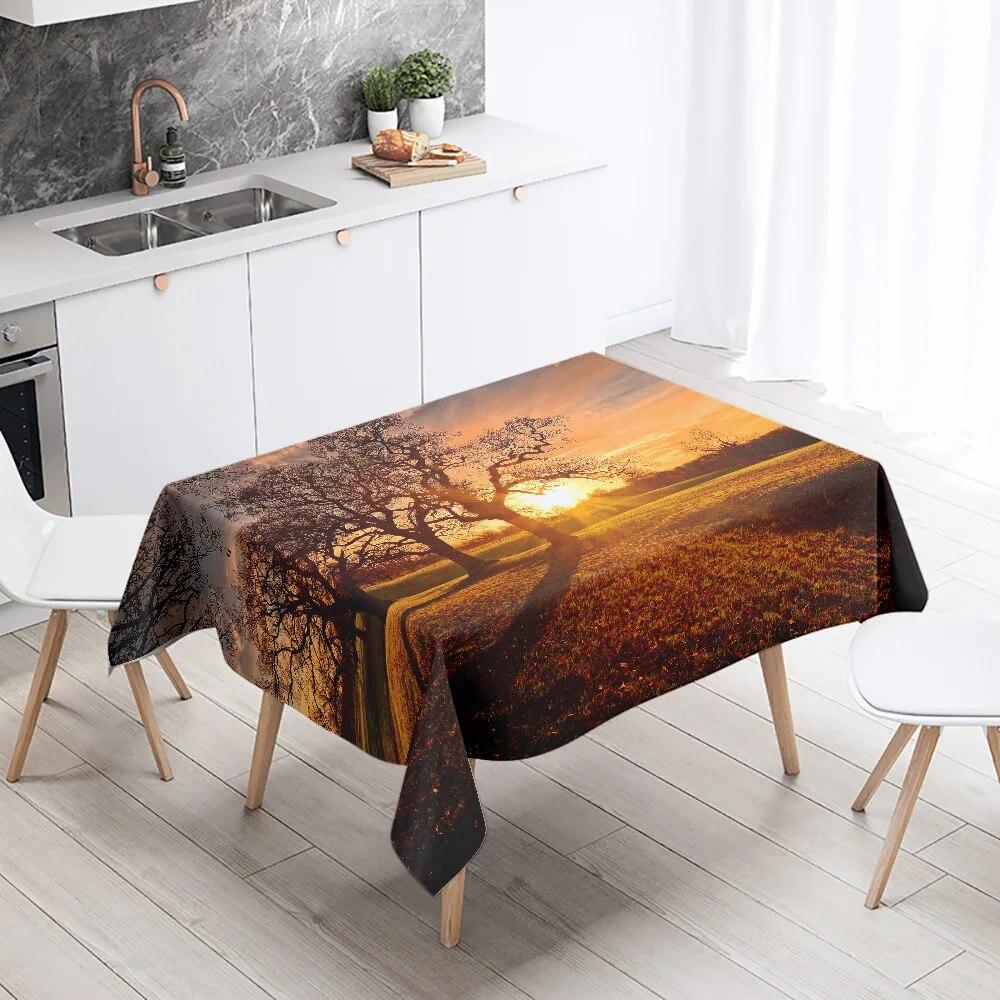 Sunset  Scenery Printed Table Cloth Camping Picnic   Stain Resistant Waterproof Kitchen  Home Decoration