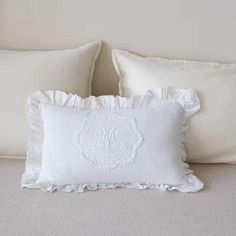 With Lotus Frill French Lace Pillow Cover Washed Material Comfortable Embroidered Cushion Cover Soft Pillow Shell Bedroom