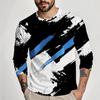 Spring and Autumn Men's Long-sleeved Round Neck T-shirt Graffiti Contrast Color Comfortable Versatile Men's Thin Top