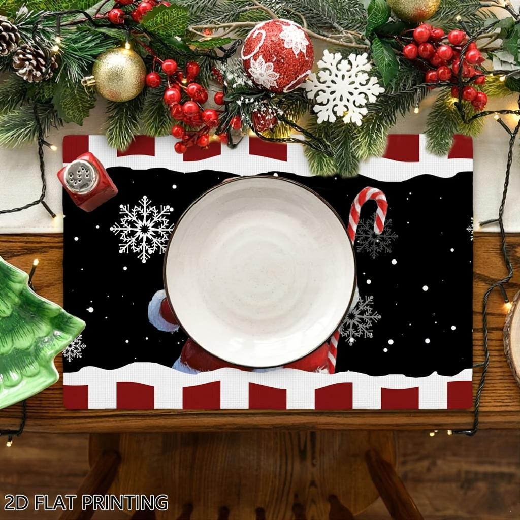 4pcs/6pcs Christmas Placemats for Dining Table, Candy Cane Santa Table Placemats, Suitable for Holiday Decorations, Dining Tables, Scenes, Weddings, B
