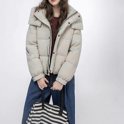 Womens Short Down Jacket Winter Warm Hooded Puffer Coat Loose Fit Street Style 50% Duck Fill