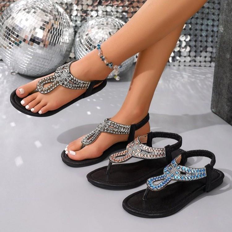 Scarpe Basse Casual da Spiaggia da Donna Sandali con Raffinata Decorazione di Strass Moda Leggere Sandali da Donna a Clip